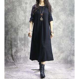 Elbow-sleeve A-line Midi Knit Dress