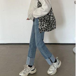 High-waist Zipped Detail Straight Cut Jeans
