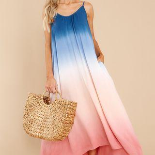 Spaghetti-strap Gradient Maxi A-line Dress