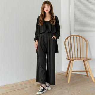 Plus Size Set: Cardigan + Camisole Top + Wide-leg Pants