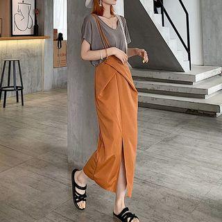 High-waist Split-hem Midi Skirt