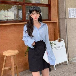 Set: Longline Shirt + Belted Miniskirt Blue & Black - One Size
