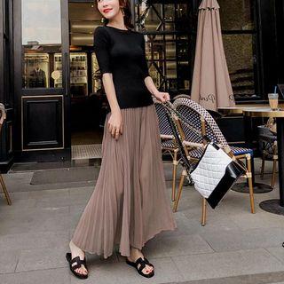 Set : Elbow Sleeve T-shirt & Wide Leg Pants