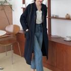 Stand Collar Open-front Long Trench Coat