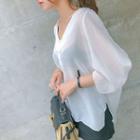 Slit-sleeve See-through Blouse
