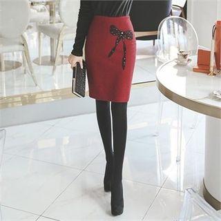 Sequined Bow-front Wool Blend Skirt