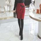 Sequined Bow-front Wool Blend Skirt