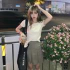 Short-sleeve Henley T-shirt / A-line Skirt