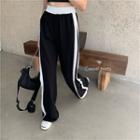 Contrast Trim Straight-cut Pants Black & White - One Size