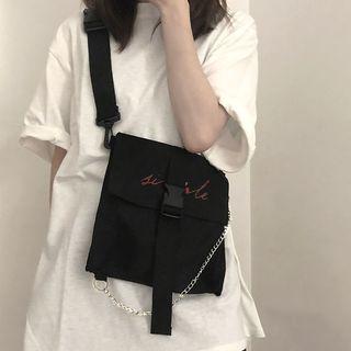 Lettering Chain Accent Crossbody Bag As Shown In Figure - One Size