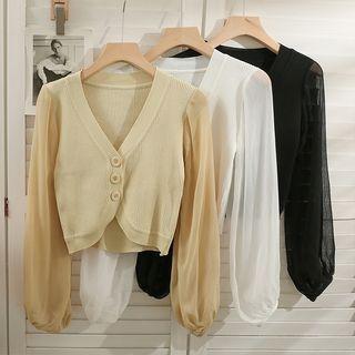 Chiffon-sleeve Cropped Cardigan