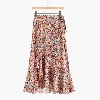 Floral Print Midi A-line Wrap Skirt Floral - Pink - One Size