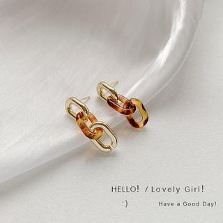 Chain Drop Earring E4546 - 1 Pair - 925 Silver - Gold & Brown - One Size