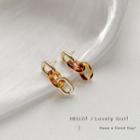 Chain Drop Earring E4546 - 1 Pair - 925 Silver - Gold & Brown - One Size