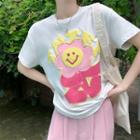 Short-sleeve Floral Print T-shirt / Wide Leg Pants