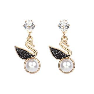 Faux Pearl Rhinestone Swan Dangle Earring