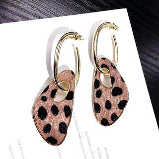 Leopard Print Hoop Drop Statement Earring Gold - One Size