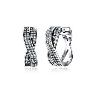925 Sterling Silver Stylish Bright Geometric Cubic Zircon Earrings Silver - One Size