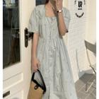 Square-neck Floral Embroidered Midi A-line Dress