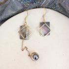 Non-matching Freshwater Pearl Scallop Square Dangle Earring 01# - Hook Earring - One Size
