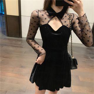 Sheer Panel Long-sleeve A-line Dress As Shown In Figure - One Size