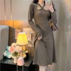 Crisscross Knit Midi A-line Dress