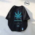 Weed Print Elbow-sleeve T-shirt