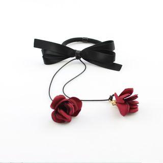 Flower Dangling Bow Hair Tie