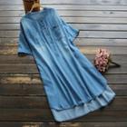 Short-sleeve Denim Midi Dress Denim Blue - One Size