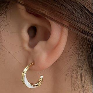 Twisted Glaze Alloy Open Hoop Earring 1 Pair - Gold & White - One Size