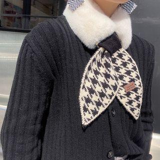 Houndstooth Knit Faux Fur Scarf