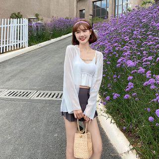 Set: Spaghetti Strap Ruffle Swim Top + Skirt + Cover Up