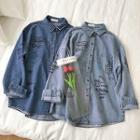 Cartoon Print Long-sleeve Loose-fit Denim Shirt
