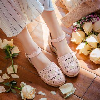 Perforated Ankle Strap Flats