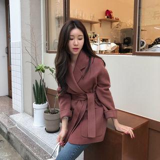 Open-front Wool Blend Handmade Jacket With Sash