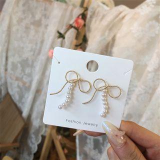 Faux Pearl Alloy Bow Earring 925 Sterling Silver - As Shown In Figure - One Size