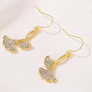 Rhinestone Leaf Dangle Earring 01-5122 - Gold - One Size