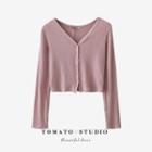 V-neck Plain Button-up Cropped Cardigan
