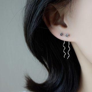 Flower Wavy Sterling Silver Dangle Earring 1 Pair - Silver - One Size