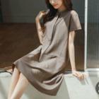 Mandarin-collar Satin Shirtdress