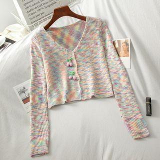 Cherry Detail Cardigan Mauve & Yellow & Green - One Size