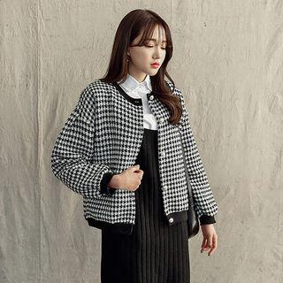 Faux-pearl Buttoned Plaid Cardigan