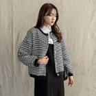 Faux-pearl Buttoned Plaid Cardigan