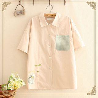 Cat Patch Pocket-front Short-sleeve Shirt