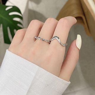 Set Of 2 : Wavy Alloy Ring (assorted Designs) Silver White - One Size