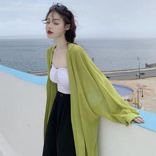 Plain Strapless Top / Open Front Long Light Jacket / Cropped Harem Pants