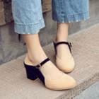 Color Panel Chunky Heel Mary Jane Shoes