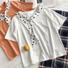 Polka Dot Panel Plain Crewneck Short-sleeve T-shirt