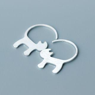 Sterling Silver Cat Earring 1 Pair - S925 Silver - Silver - One Size