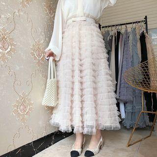 High Waist Midi Mesh A-line Skirt